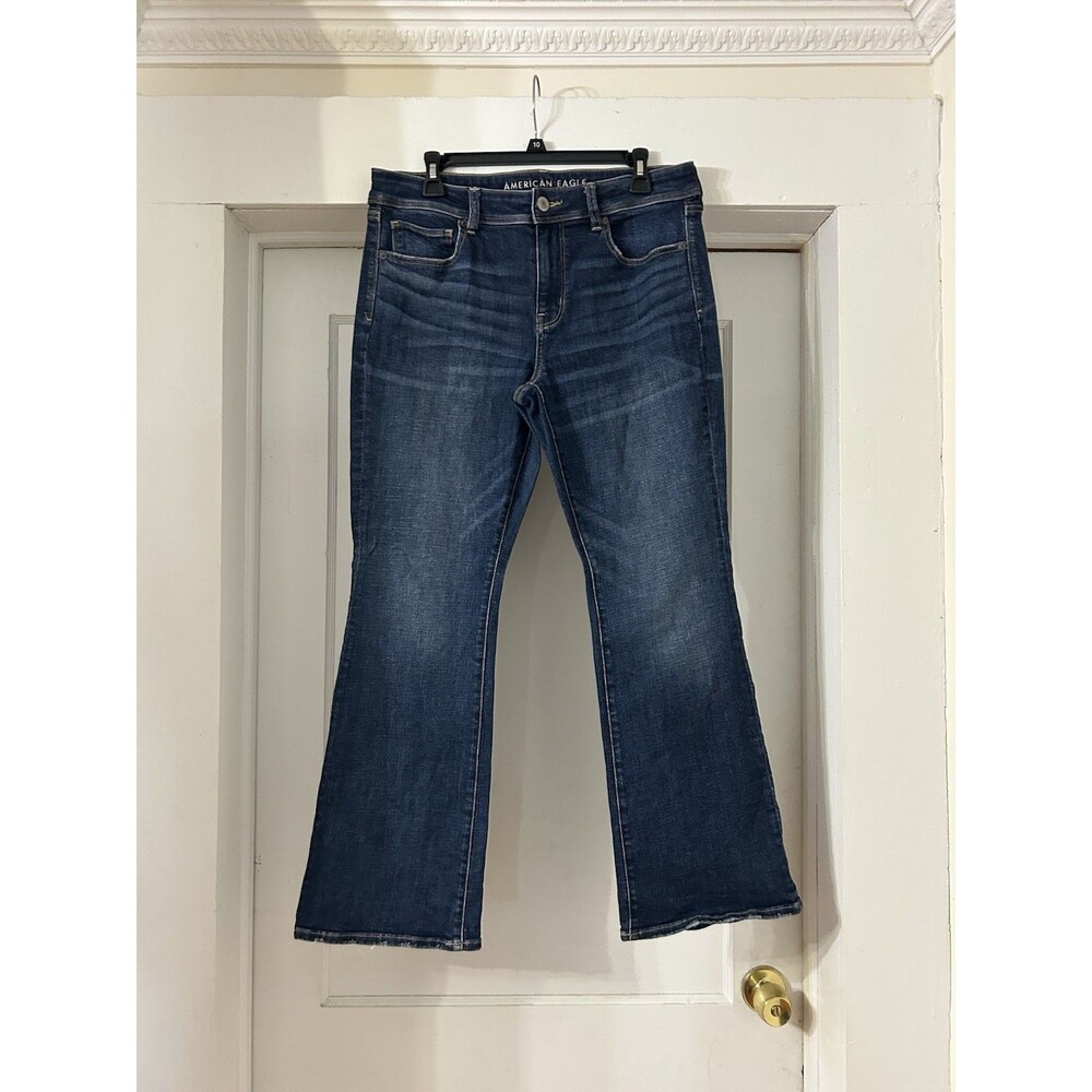 American Eagle Kick Boot Jeans Womens 12 Blue Dark Wash Stretch Denim Mid-Rise
